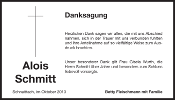 Traueranzeige von Alois Schmitt von Pegnitz-Zeitung